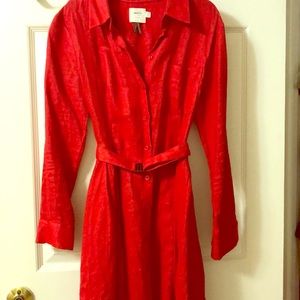Red Linen A-Line Dress